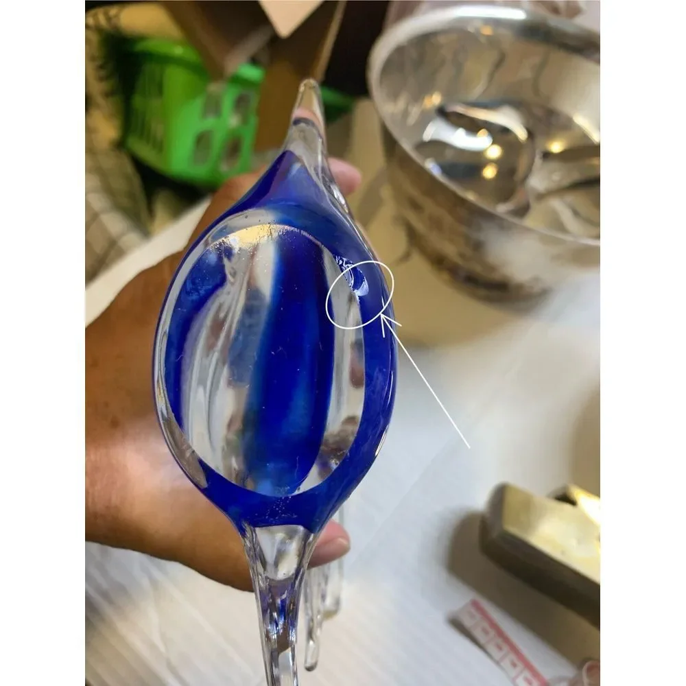 Blue Glass Angel Fish Murano Style Blue & White Fish‎ / Vintage